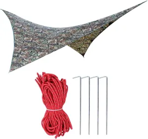 Portable Rainproof Hammock Tent Tarp Shelter, 275x275cm Camouflage, Polyester Taffeta Fabric, Lightweight and Easy to Carry, Ideal for Camping Traveling and Fishing (Dead Leaves Camouflage)