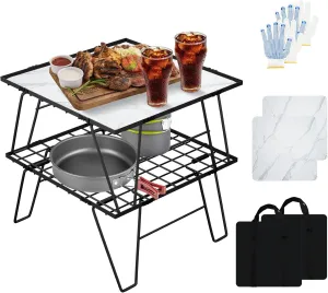 Portable Small Camping Table, 16" x 16" x 8" Lightweight Folding Table, Portable Outdoor Picnic Table with Carry Bag for Hiking, Camping, Picnicking, BBQ, Outdoor Cooking (2PCs)