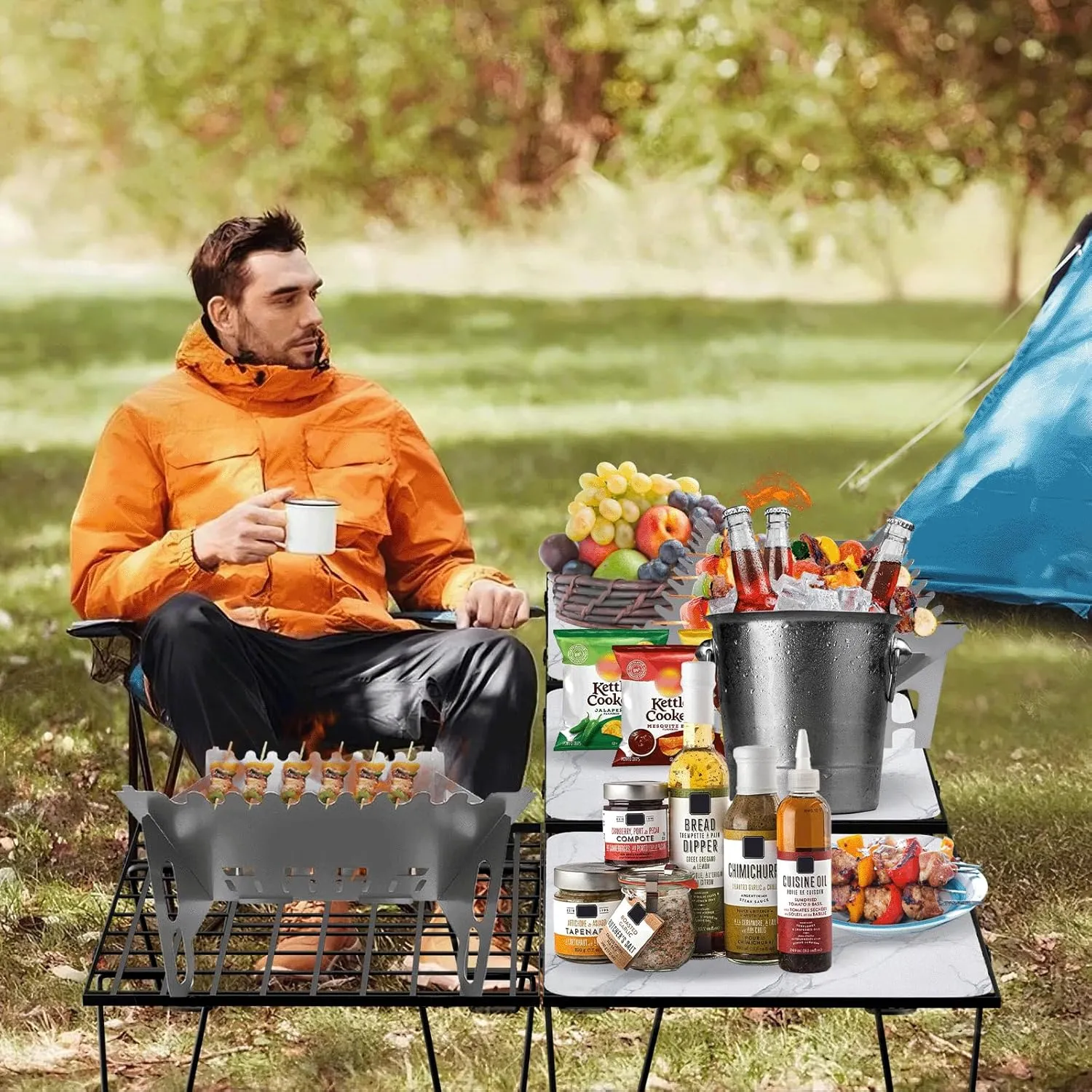 Portable Small Camping Table, 16" x 16" x 8" Lightweight Folding Table, Portable Outdoor Picnic Table with Carry Bag for Hiking, Camping, Picnicking, BBQ, Outdoor Cooking (2PCs)