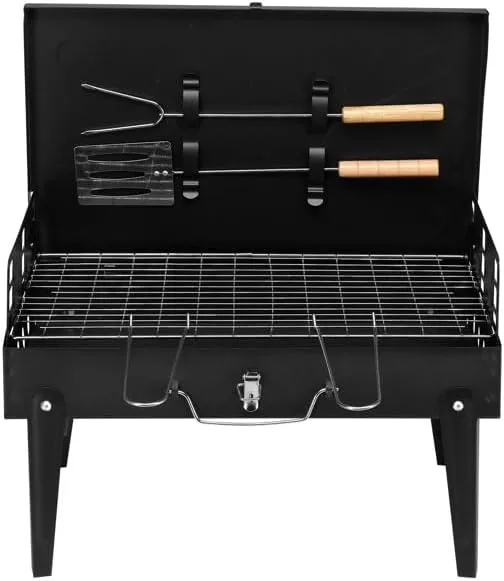 Portable Square Charcoal Grill – Compact 17" Steel BBQ Grill for Outdoor Cooking, Camping, Picnics, and Tailgating – High Heat Resistant Black Finish