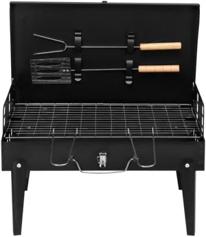 Portable Square Charcoal Grill – Compact 17" Steel BBQ Grill for Outdoor Cooking, Camping, Picnics, and Tailgating – High Heat Resistant Black Finish