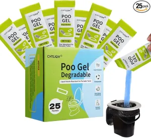 Portable Toilet Absorbent Gel Powder, 25 Pack Poo Gel for Camping Eco Absorbent Gel, Poo Urine Powder for Camping Outdoor Hiking Fast-Acting Gel