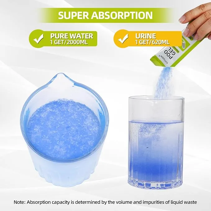 Portable Toilet Absorbent Gel Powder, 25 Pack Poo Gel for Camping Eco Absorbent Gel, Poo Urine Powder for Camping Outdoor Hiking Fast-Acting Gel