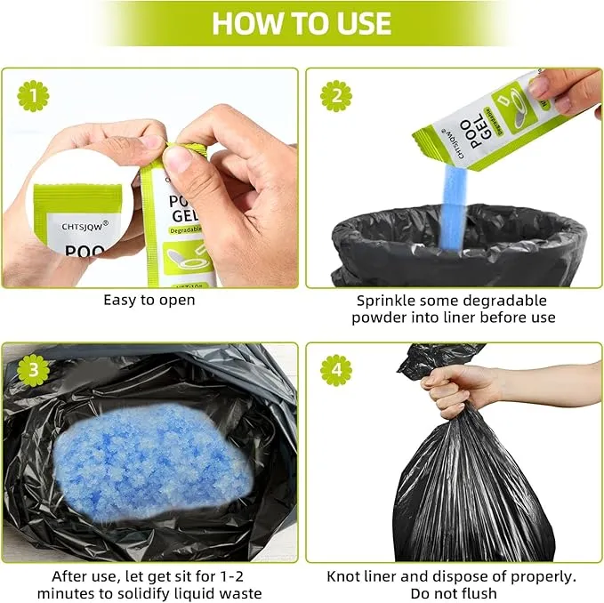 Portable Toilet Absorbent Gel Powder, 25 Pack Poo Gel for Camping Eco Absorbent Gel, Poo Urine Powder for Camping Outdoor Hiking Fast-Acting Gel