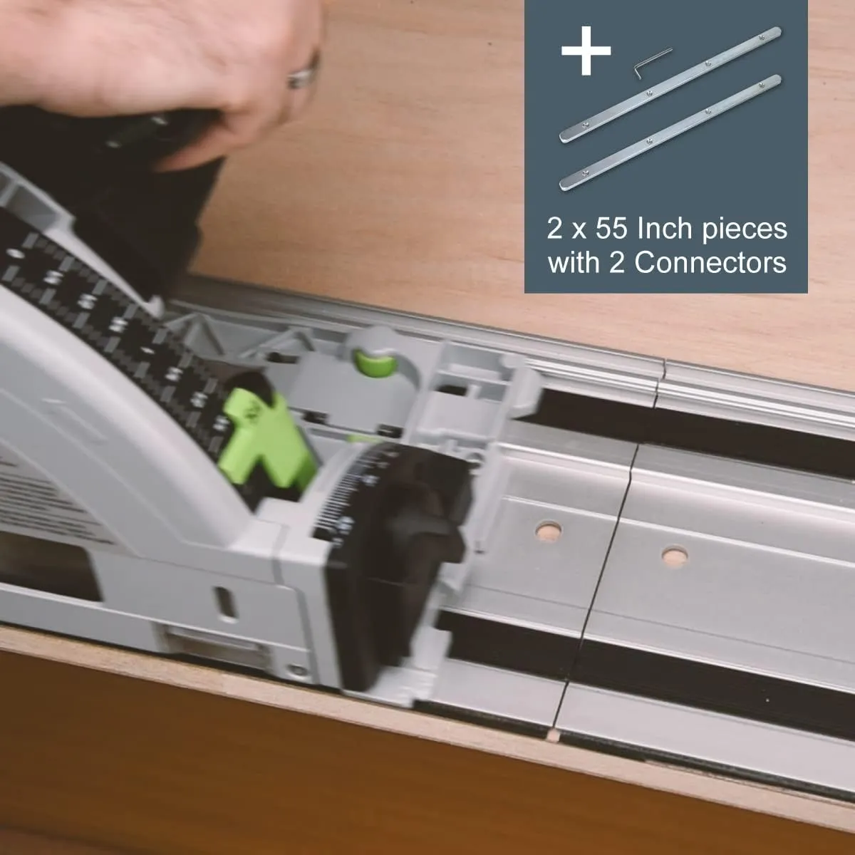 POWERTEC 71387 110" Track Saw Guide Rail Joining Set for Makita or Festool Track Saws Includes 2x55" Extruded Guide Rails and (2) Guide Rail Connectors for Woodworking Projects