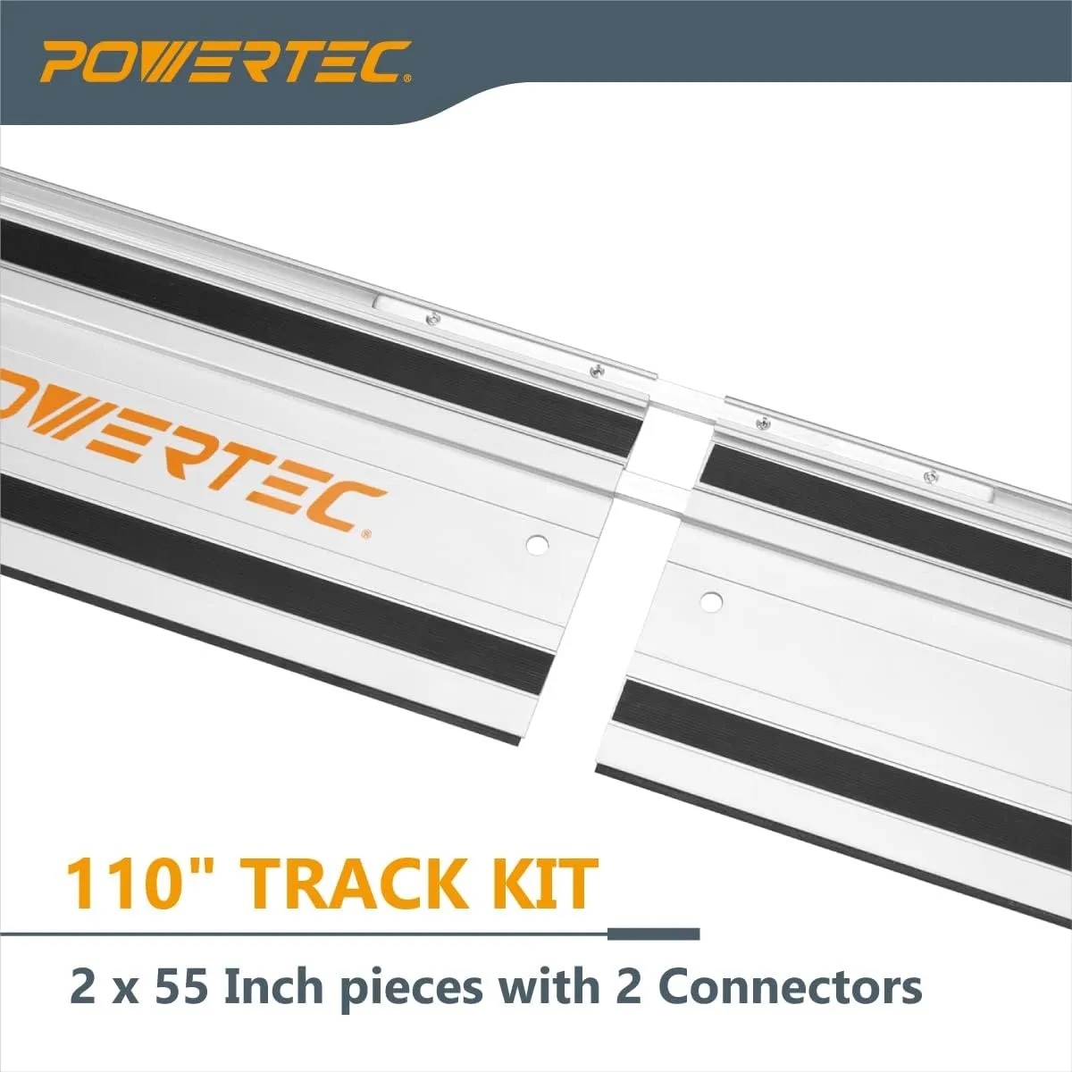 POWERTEC 71387 110" Track Saw Guide Rail Joining Set for Makita or Festool Track Saws Includes 2x55" Extruded Guide Rails and (2) Guide Rail Connectors for Woodworking Projects
