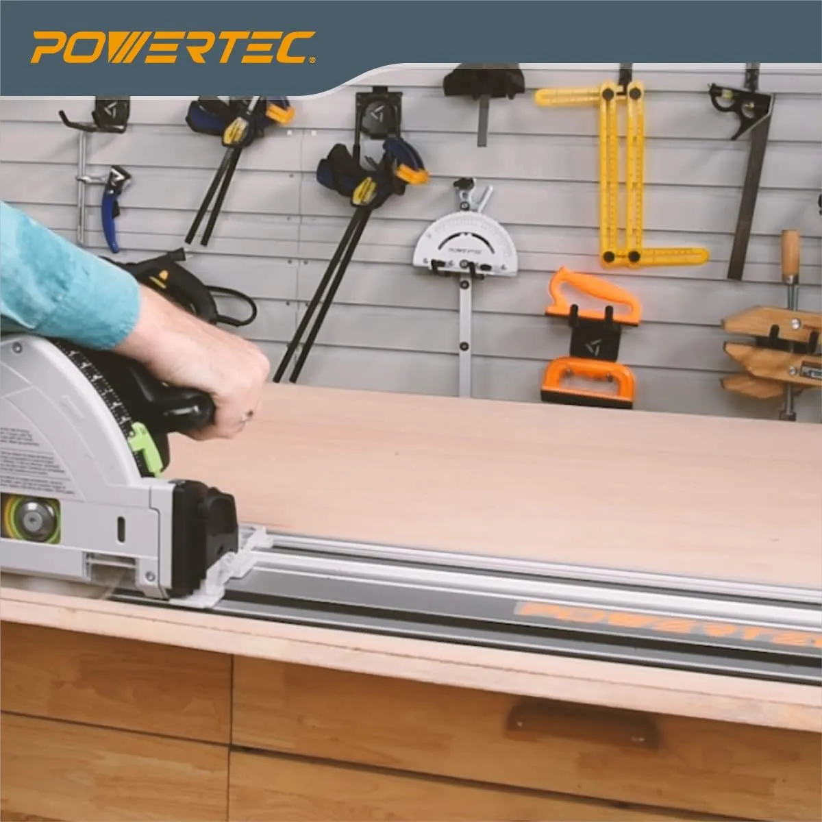 POWERTEC 71387 110" Track Saw Guide Rail Joining Set for Makita or Festool Track Saws Includes 2x55" Extruded Guide Rails and (2) Guide Rail Connectors for Woodworking Projects