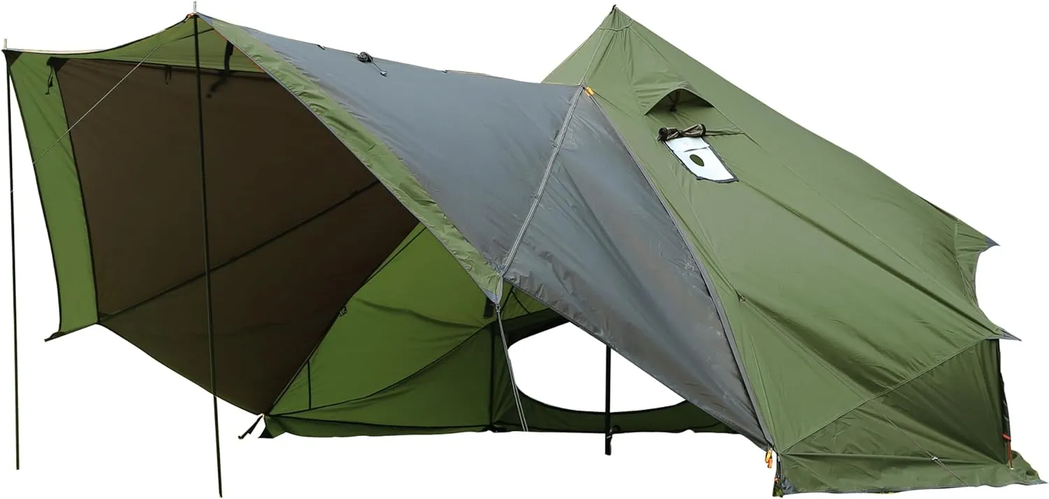Preself 4 Season Tipi Tent, Hot Tent with Canopy, Standing Room, Teepee Tent for Hunting Family Team Camping Hiking