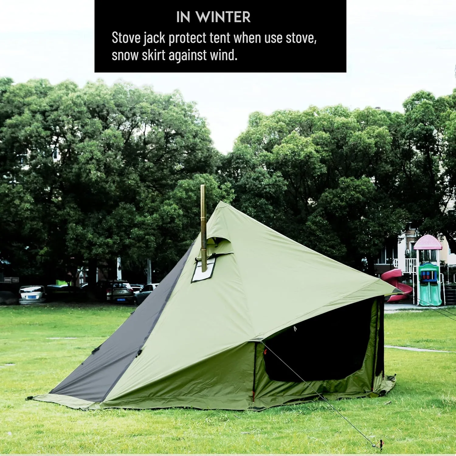 Preself 4 Season Tipi Tent, Hot Tent with Canopy, Standing Room, Teepee Tent for Hunting Family Team Camping Hiking