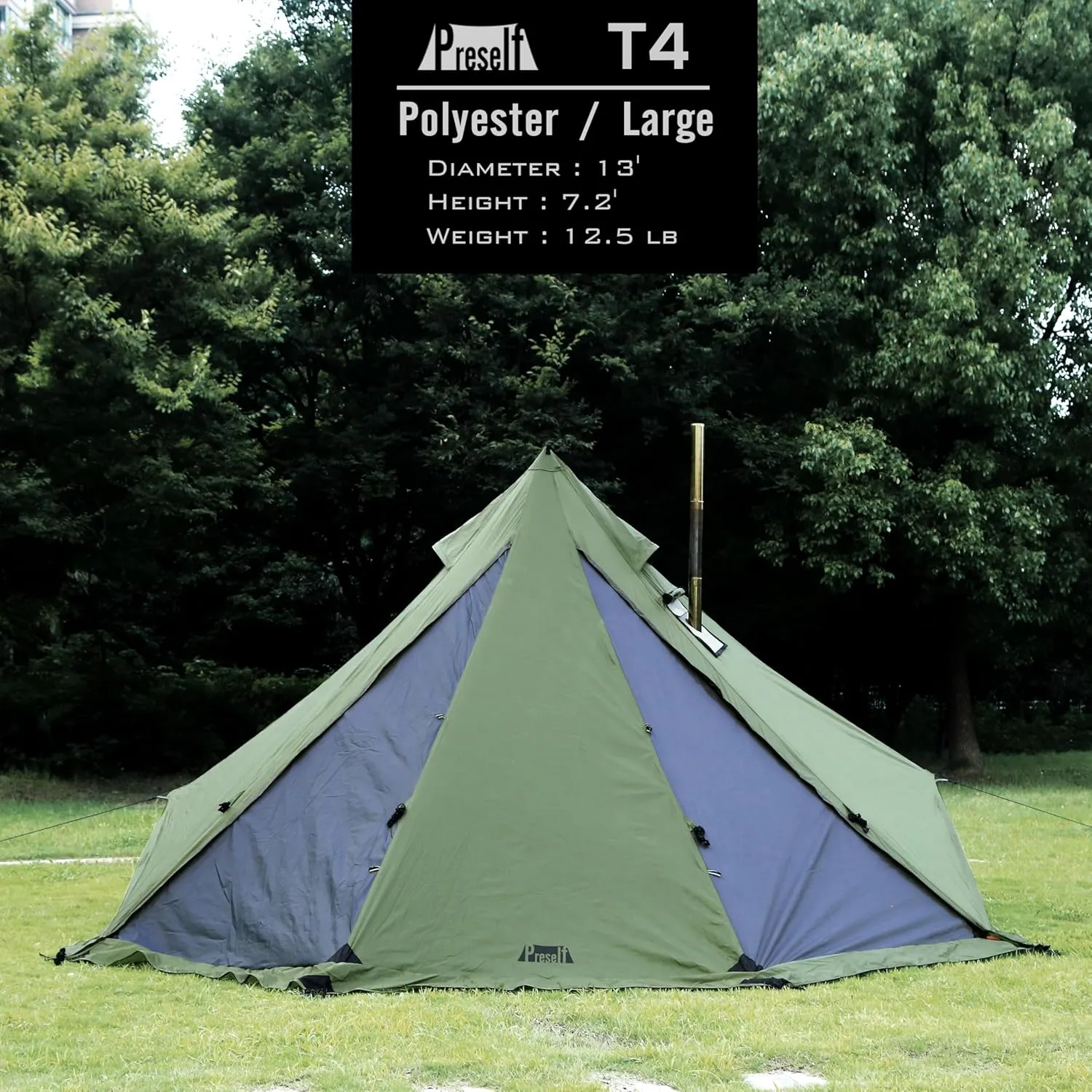 Preself 4 Season Tipi Tent, Hot Tent with Canopy, Standing Room, Teepee Tent for Hunting Family Team Camping Hiking