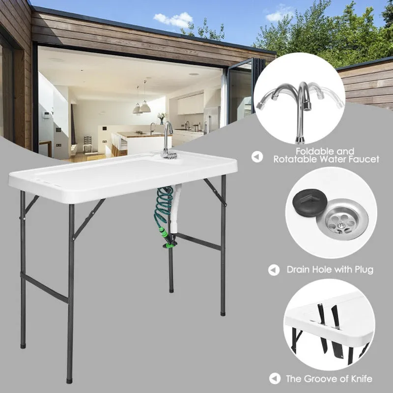 Professional title: ```Portable Camping Table with Folding Sink Faucet and Sprayer```
