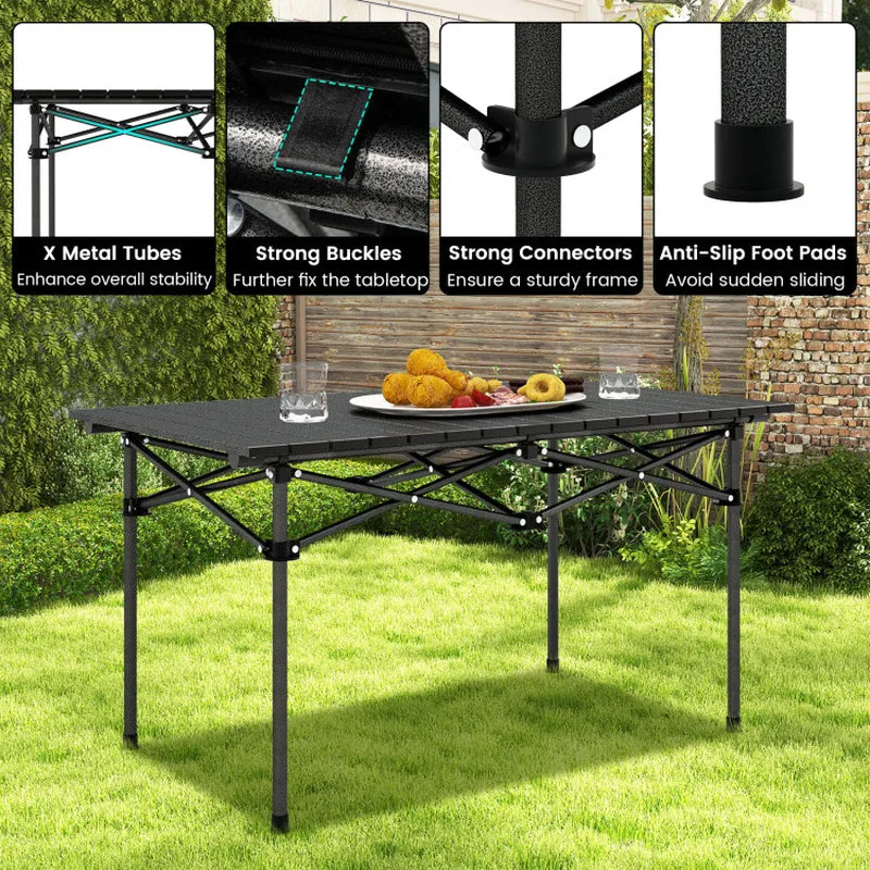 Professional title: "Portable Aluminum Camping Table for 4-6 People with Carry Bag in Black Color"