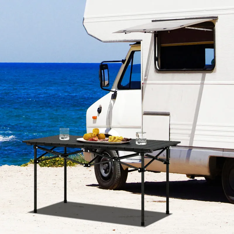 Professional title: "Portable Aluminum Camping Table for 4-6 People with Carry Bag in Black Color"