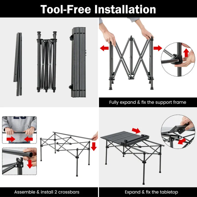 Professional title: "Portable Aluminum Camping Table for 4-6 People with Carry Bag in Black Color"