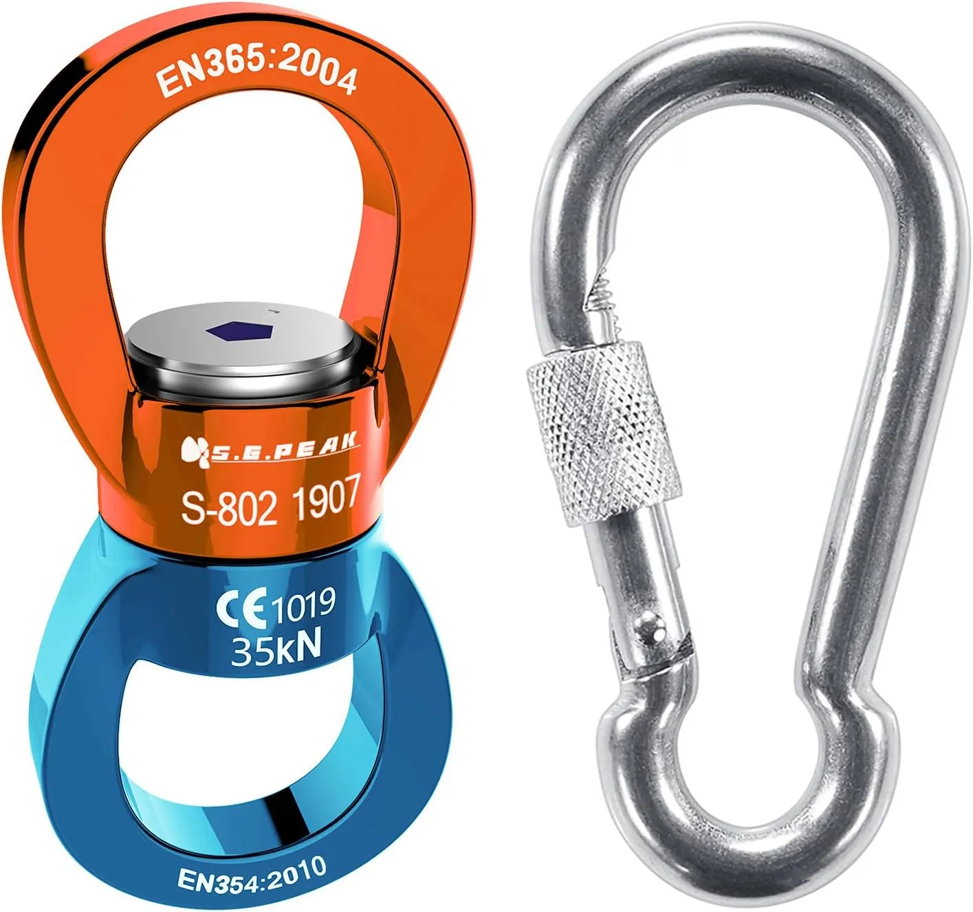 PROND 35kN Safest Rotational Device with Locking Carabiners, 316 Stainless Steel Heavy Duty Screw Lock Carabiner Hooks, Swing Swivel, Swing Spinner, Carabiner Swivel