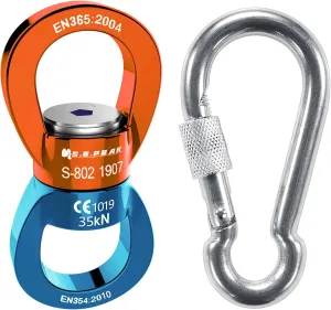 PROND 35kN Safest Rotational Device with Locking Carabiners, 316 Stainless Steel Heavy Duty Screw Lock Carabiner Hooks, Swing Swivel, Swing Spinner, Carabiner Swivel