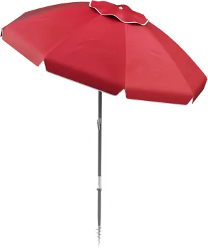 Pure Garden Beach Umbrella with 360 Degree Tilt- Portable Outdoor Sun Shade Canopy with UV Protection, Sand Anchor, Carrying Case (7 Ft, Red)