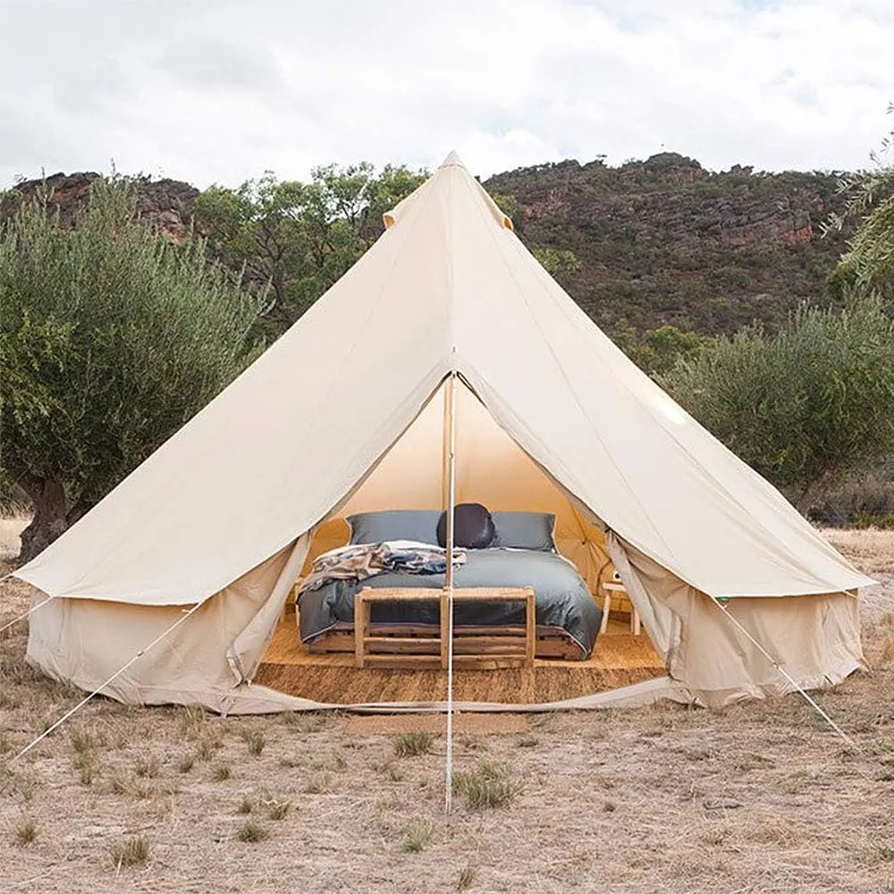 Pyramid Round Bell Tent Canvas Yurt Tent with Zippered Groundsheet, 4 Season Large Family Teepee Tents for Outdoor Family Camping, Diameter 3M/4M/5M/6M Cotton/Canvas
