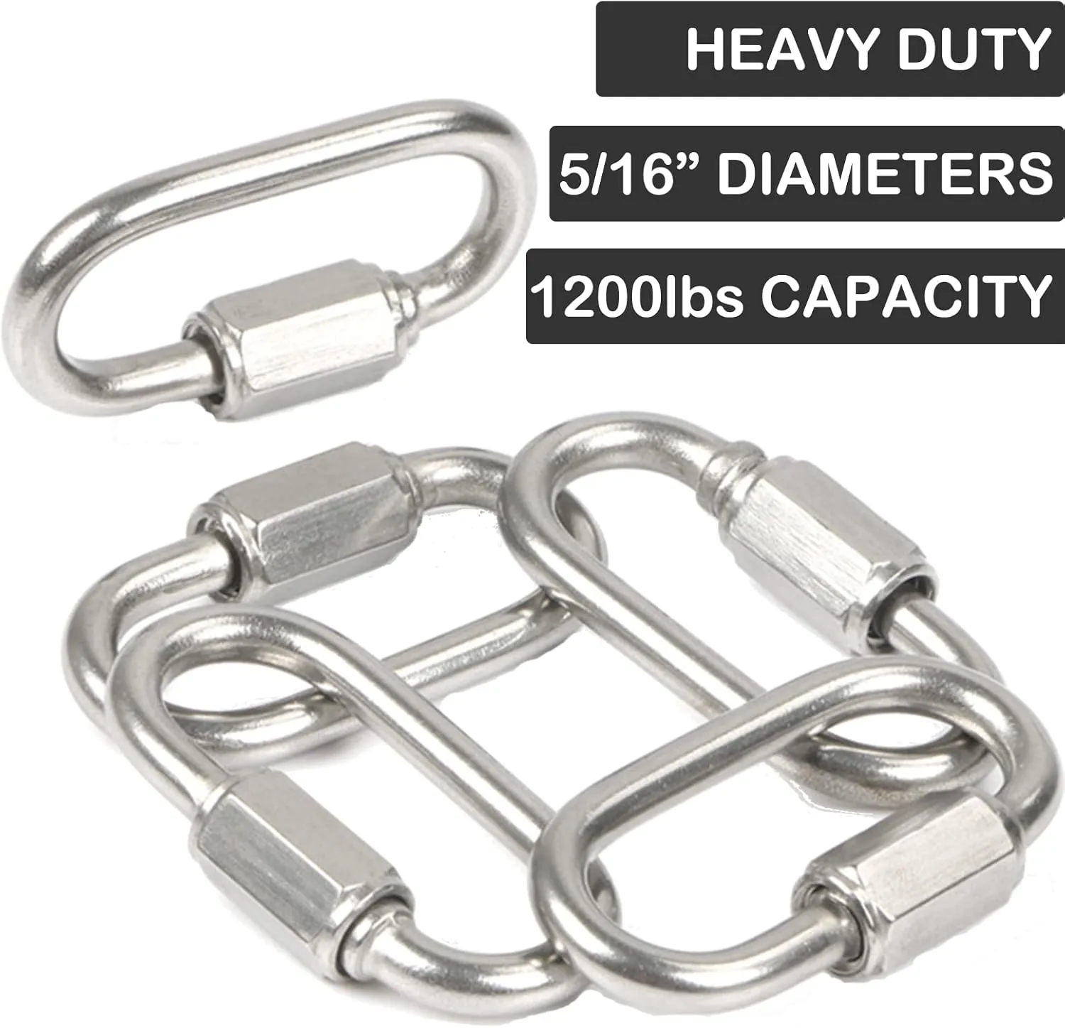 Quick Link Heavy Duty Carabiner Clips, Locking Chain Quick Links for Porch Swing, 1200lbs Capacity Large Connector for Safety Chains, Hammock, Gym, Shade Sails