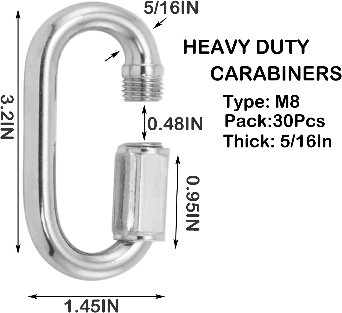 Quick Link Heavy Duty Carabiner Clips, Locking Chain Quick Links for Porch Swing, 1200lbs Capacity Large Connector for Safety Chains, Hammock, Gym, Shade Sails