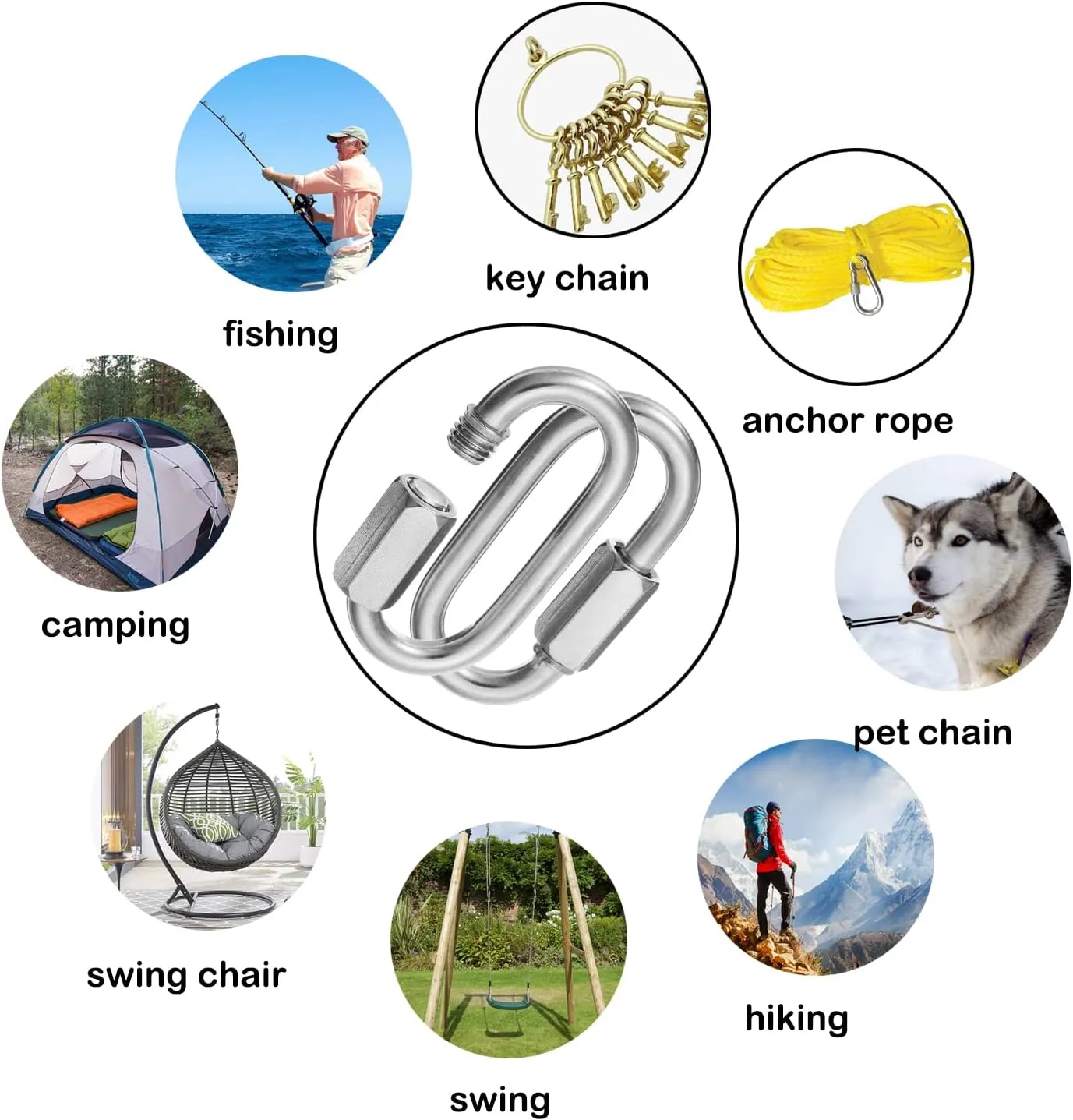 Quick Link Heavy Duty Carabiner Clips, Locking Chain Quick Links for Porch Swing, 1200lbs Capacity Large Connector for Safety Chains, Hammock, Gym, Shade Sails