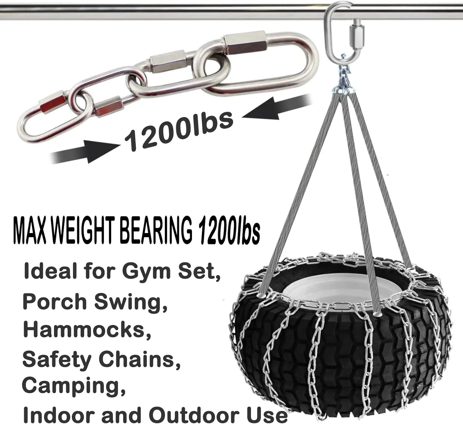 Quick Link Heavy Duty Carabiner Clips, Locking Chain Quick Links for Porch Swing, 1200lbs Capacity Large Connector for Safety Chains, Hammock, Gym, Shade Sails
