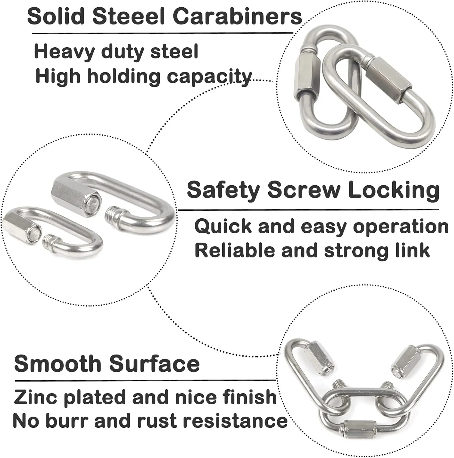 Quick Link Heavy Duty Carabiner Clips, Locking Chain Quick Links for Porch Swing, 1200lbs Capacity Large Connector for Safety Chains, Hammock, Gym, Shade Sails