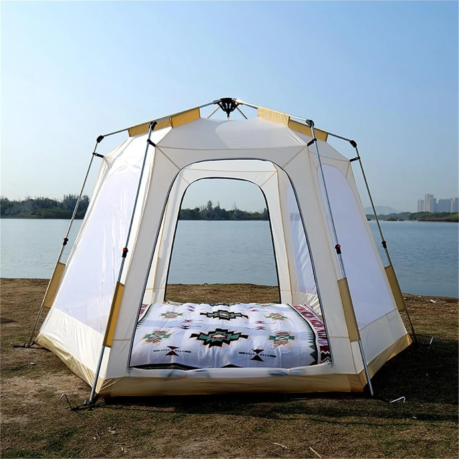 Quick-Open Outdoor Camping Tent, No Need to Build A Tent, Double-Layer Thickened Rainproof Sunshade, Black Plastic Tent Without Mat