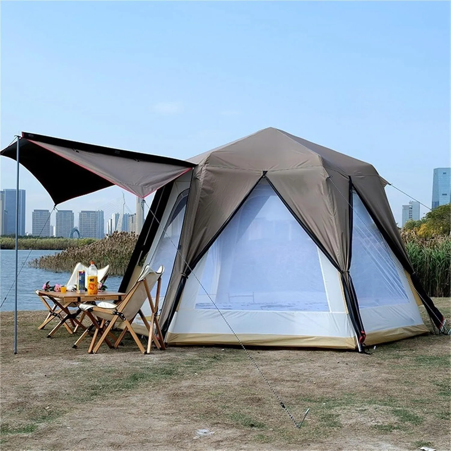 Quick-Open Outdoor Camping Tent, No Need to Build A Tent, Double-Layer Thickened Rainproof Sunshade, Black Plastic Tent Without Mat