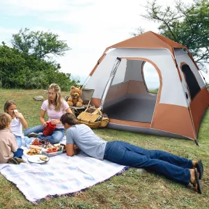 Quick Opening Four-Person Family Tent Camping Tent Brown