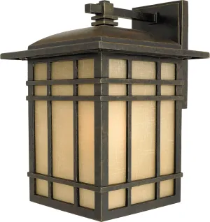 Quoizel Hillcrest Outdoor Wall Lantern, 13 Inch 1-Light Imperial Bronze Wall Sconce, Vintage White Linen-Textured Glass Wall Light, 150W A19 Bulb, Outside Lights for Patio, Porch, Garage or Yard