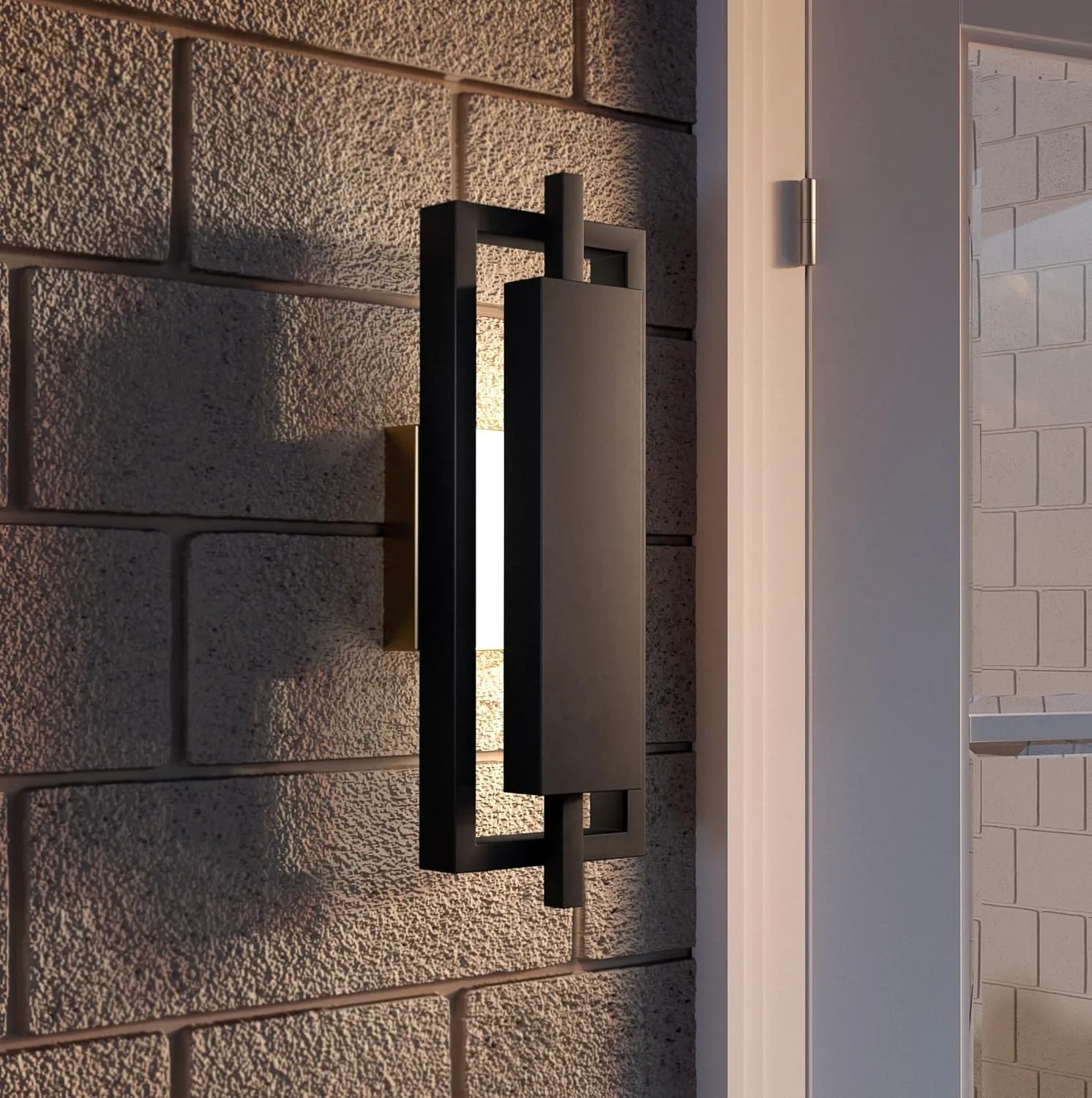 Quoizel Pointsett Outdoor Wall Lantern, 16 Inch Geometric Coastal Armour Matte Black Wall Sconce, Sleek Modern Light Fixture, Integrated LED, Outside Lights for Patio, Porch, Front Door or Garage