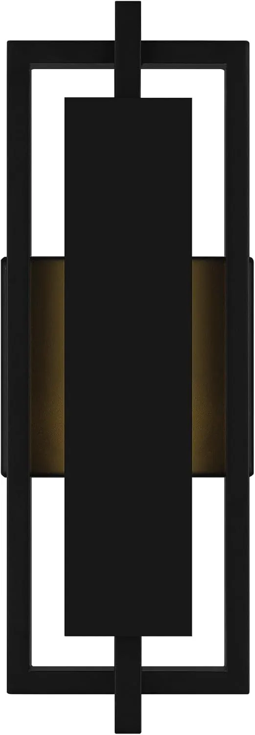 Quoizel Pointsett Outdoor Wall Lantern, 16 Inch Geometric Coastal Armour Matte Black Wall Sconce, Sleek Modern Light Fixture, Integrated LED, Outside Lights for Patio, Porch, Front Door or Garage
