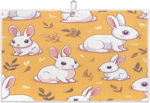 Rabbits Leaves Watercolor Golf Towel with Heavy Duty Carabiner Ultra Absorbent Quick Dry Perfect for Cleaning Clubs Balls Gear Essential Golf Accessory for Men Women Kids