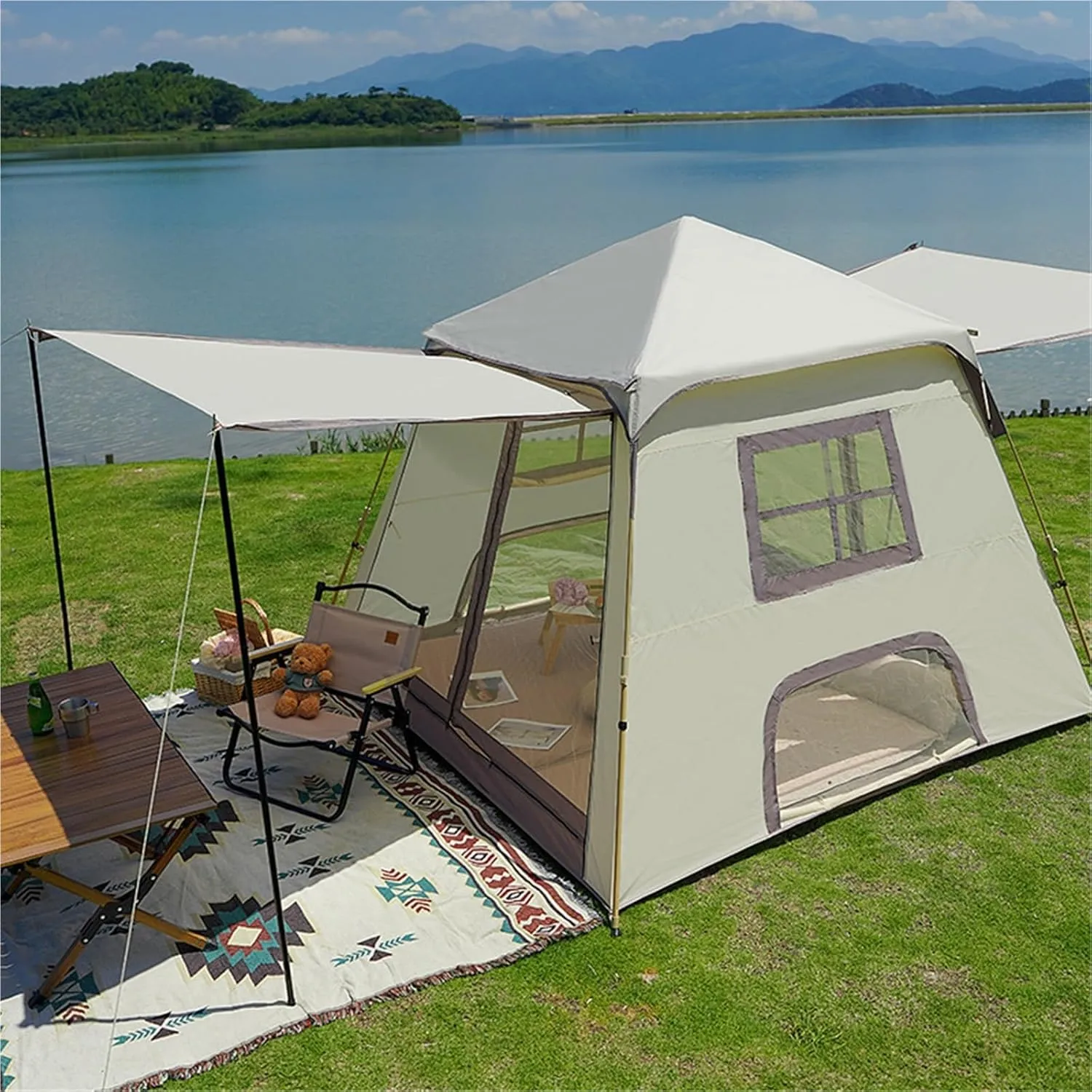 Rainproof Outdoor Camping Quick-Opening Canopy 2 in 1 Camping Folding Portable Tent