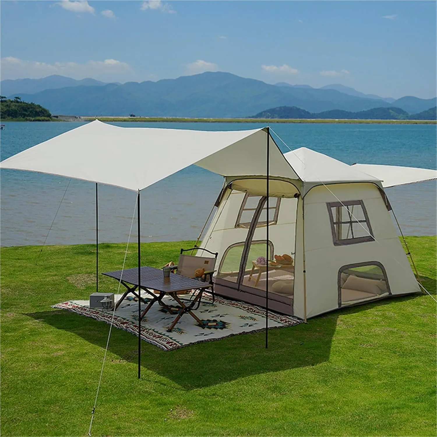 Rainproof Outdoor Camping Quick-Opening Canopy 2 in 1 Camping Folding Portable Tent