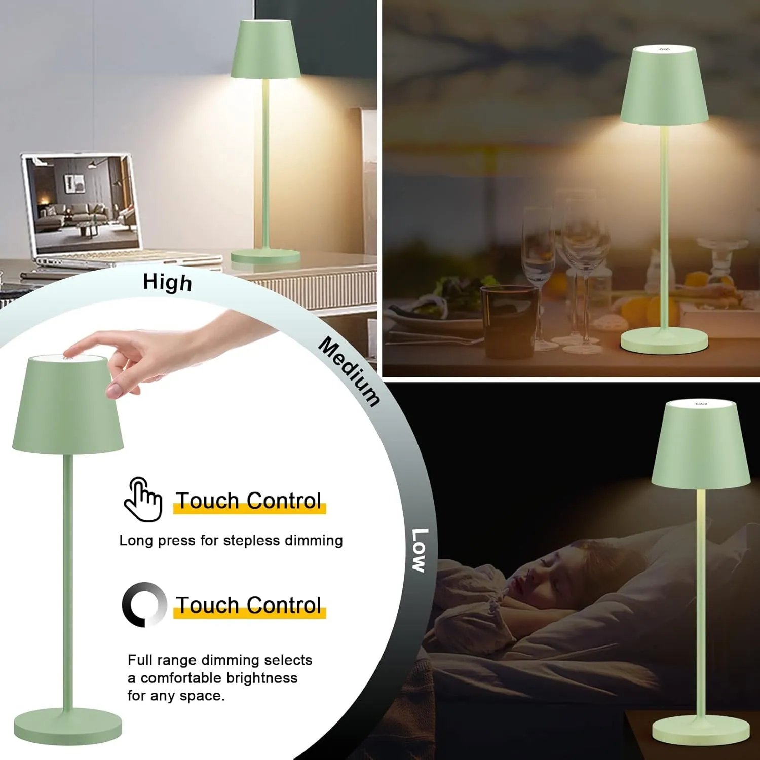 Ralaby IP54 Cordless Table Lamps Portable Rechargeable Battery Operated Lamp, Modern Aluminum Dimmable Indoor/Outdoor Cordless Lamp,Desk Lamp for/Restaurant/Bar/Cafe/Bedroom (2 Pack,Green,4800mAh)