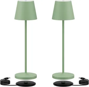 Ralaby IP54 Cordless Table Lamps Portable Rechargeable Battery Operated Lamp, Modern Aluminum Dimmable Indoor/Outdoor Cordless Lamp,Desk Lamp for/Restaurant/Bar/Cafe/Bedroom (2 Pack,Green,4800mAh)