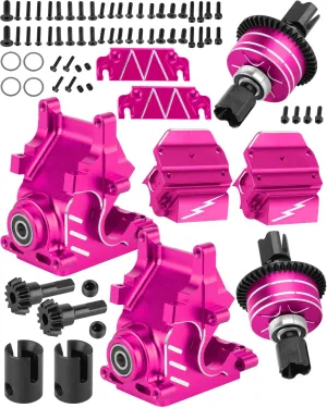 RC Diff Housing Gearbox Case Upgrades Part for 1/8 Typhon Kraton Outcast Notorious 6S BLX,1/7 Infraction Limitless Mojave Felony 6S BLX,Front Rear Transmission Box w/ 43T 10T Gear,Pink