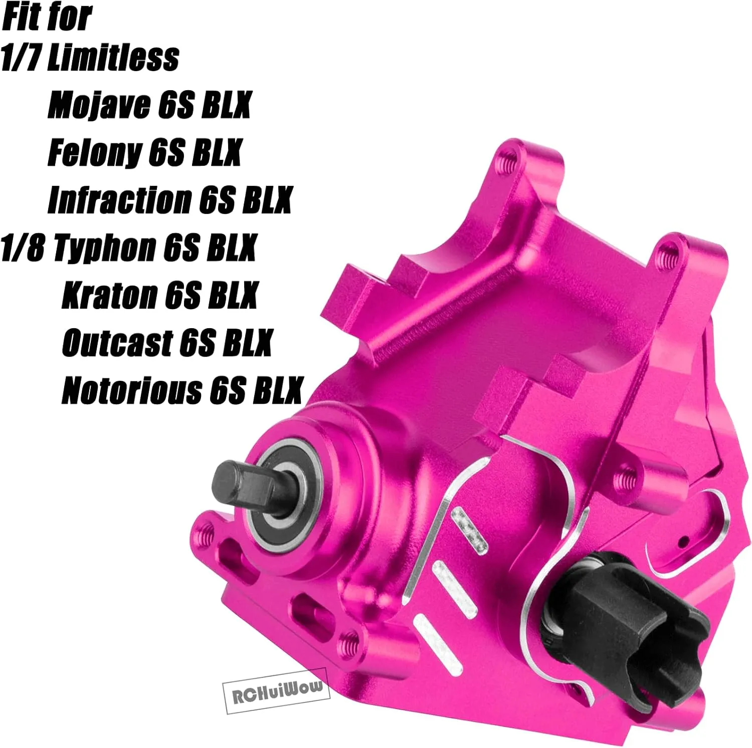 RC Diff Housing Gearbox Case Upgrades Part for 1/8 Typhon Kraton Outcast Notorious 6S BLX,1/7 Infraction Limitless Mojave Felony 6S BLX,Front Rear Transmission Box w/ 43T 10T Gear,Pink