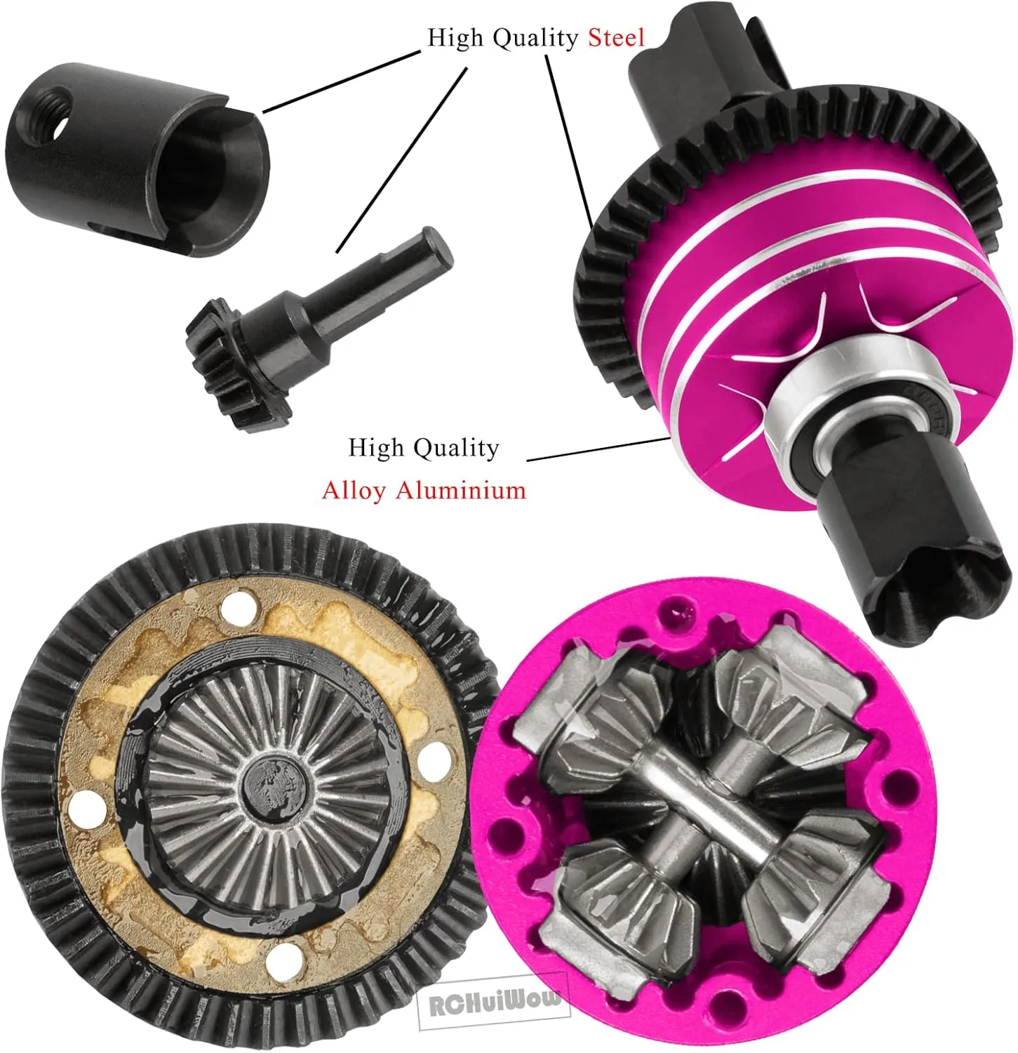 RC Diff Housing Gearbox Case Upgrades Part for 1/8 Typhon Kraton Outcast Notorious 6S BLX,1/7 Infraction Limitless Mojave Felony 6S BLX,Front Rear Transmission Box w/ 43T 10T Gear,Pink
