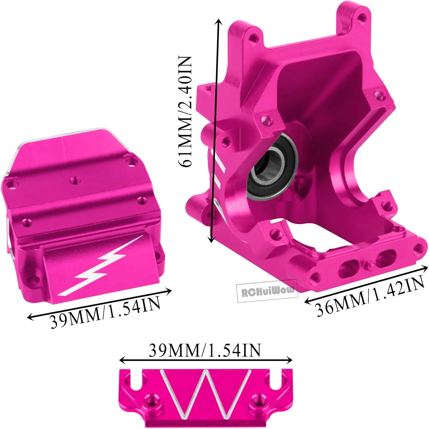 RC Diff Housing Gearbox Case Upgrades Part for 1/8 Typhon Kraton Outcast Notorious 6S BLX,1/7 Infraction Limitless Mojave Felony 6S BLX,Front Rear Transmission Box w/ 43T 10T Gear,Pink