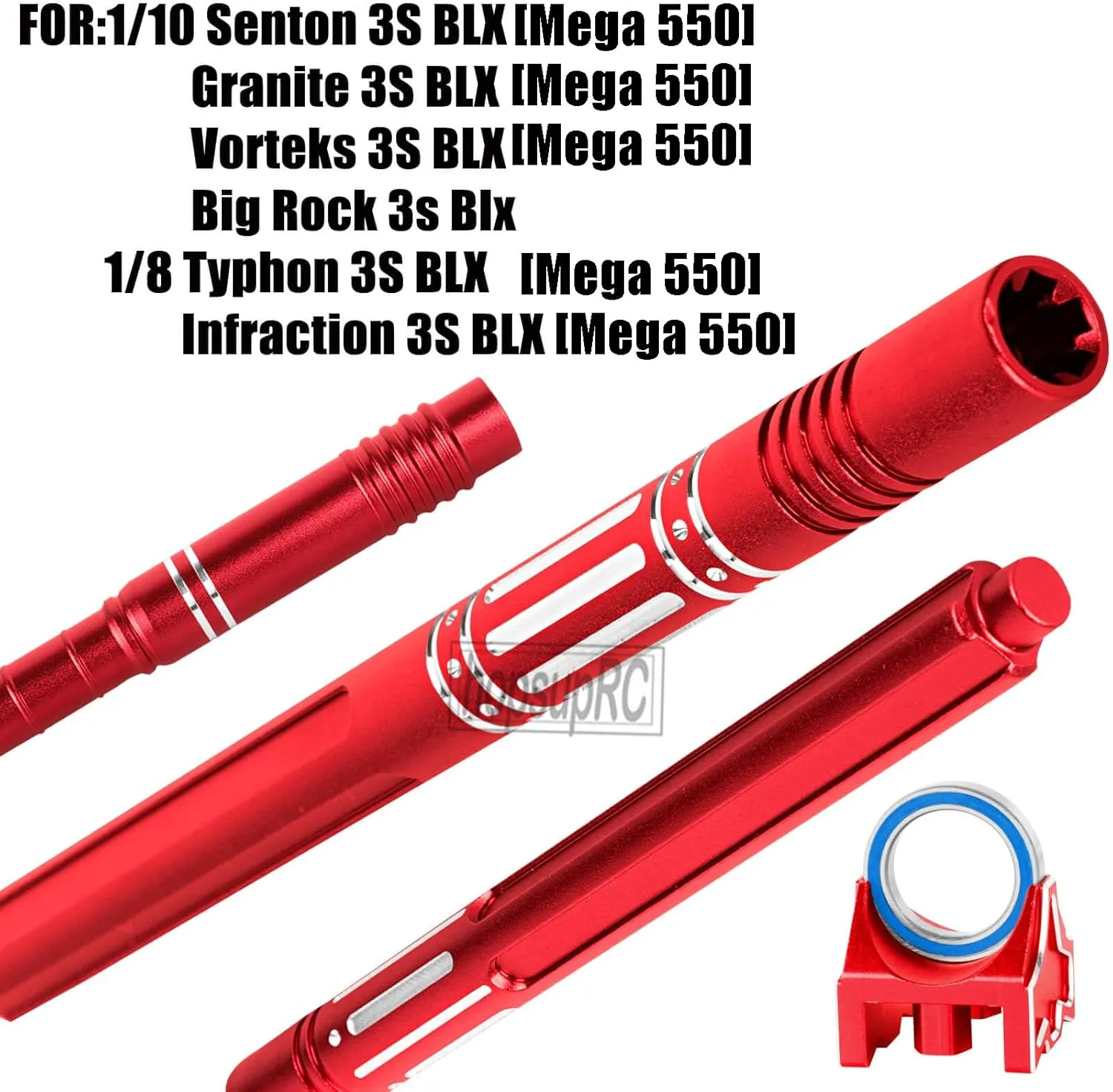 RC Upgrades Part for 1/10 Big Rock 3s Blx.Senton/Granite 3S BLX(Mega 550),1/8 Typhon 3S BLX&Mega 550.Aluminium Center Slider Driveshafts Center Drive Shaft CVD,Red