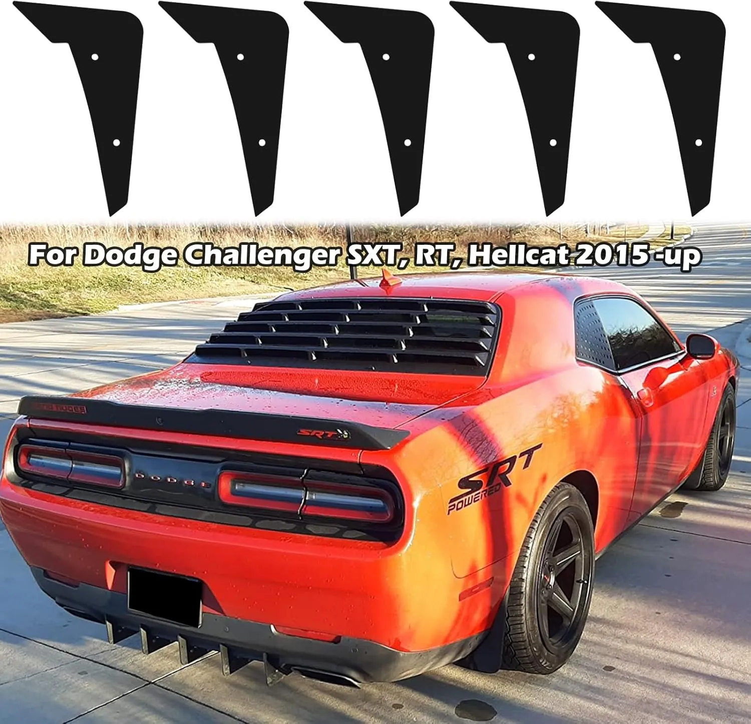 Rear Diffuser 5 Fins V3 Set for Dodge Challenger 2015-2024 Stock Rear Bumper, Black Rear Bumper Diffuser Shark Fin