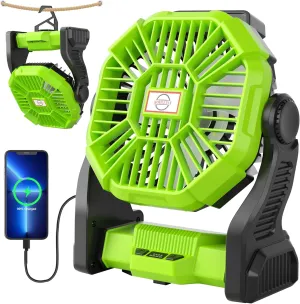 Rechargeable Portable Camping Fan for Tent with LED Light, 270°Pivot USB Personal Battery Powered Fan Outdoor Camping Essentials Battery Operated Portable for Travel X23 Green