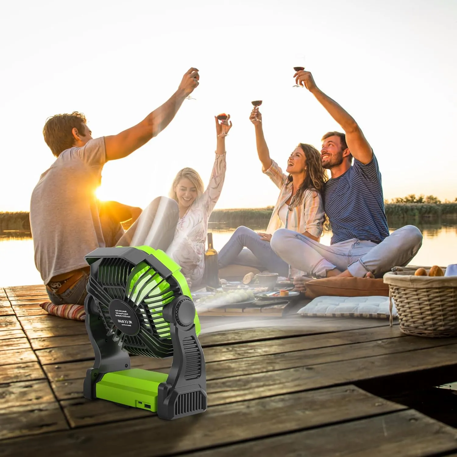 Rechargeable Portable Camping Fan for Tent with LED Light, 270°Pivot USB Personal Battery Powered Fan Outdoor Camping Essentials Battery Operated Portable for Travel X23 Green