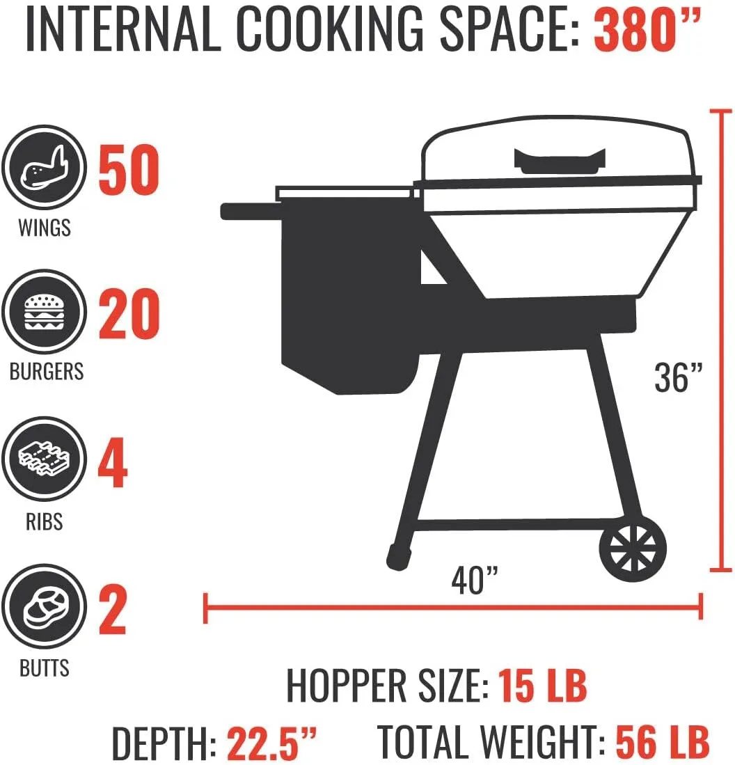 recteq Pellet Grill RT-B380 Bullseye, BBQ, Outdoor, and Electric Pellet Smoker Grill, Electric Smokers, Uses 100% Wood Pellets for Ribs, Brisket, Chicken, Sear, Smoke