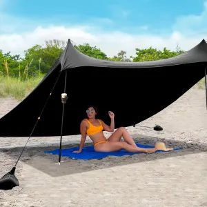 Red Suricata Family Beach Tent & Beach Canopy & 2 Beverage Holders Bundle - UPF50 UV Sun Shade Shelter (Medium, Black)