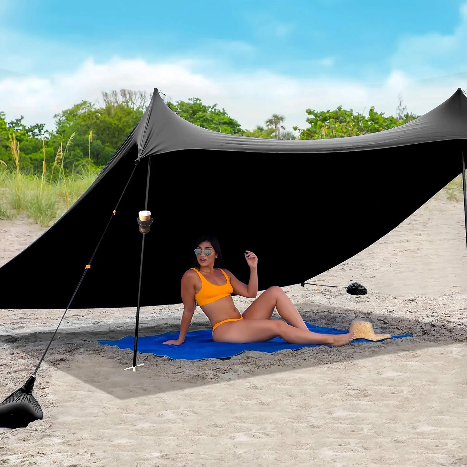 Red Suricata Family Beach Tent & Beach Canopy & 2 Beverage Holders Bundle - UPF50 UV Sun Shade Shelter (Medium, Black)