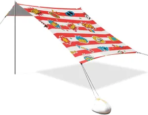 Red White Vintage Graffiti Designed UPF50  Stable Beach Tent Lightweight Shade Sun Shelter with Sandbags and Shovel for Camping, Fishing, Backyard Fun reposeras para Playa